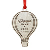 Custom Engaged Laser Engraved Wooden First Christmas Hot Air Balloon Ornament for Couples-Set of 1-Andaz Press-