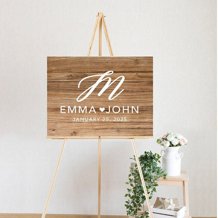 Custom Fall Canvas Wedding Guestbook Welcome Signs-Set of 1-Andaz Press-Rustic Wood Monogram-