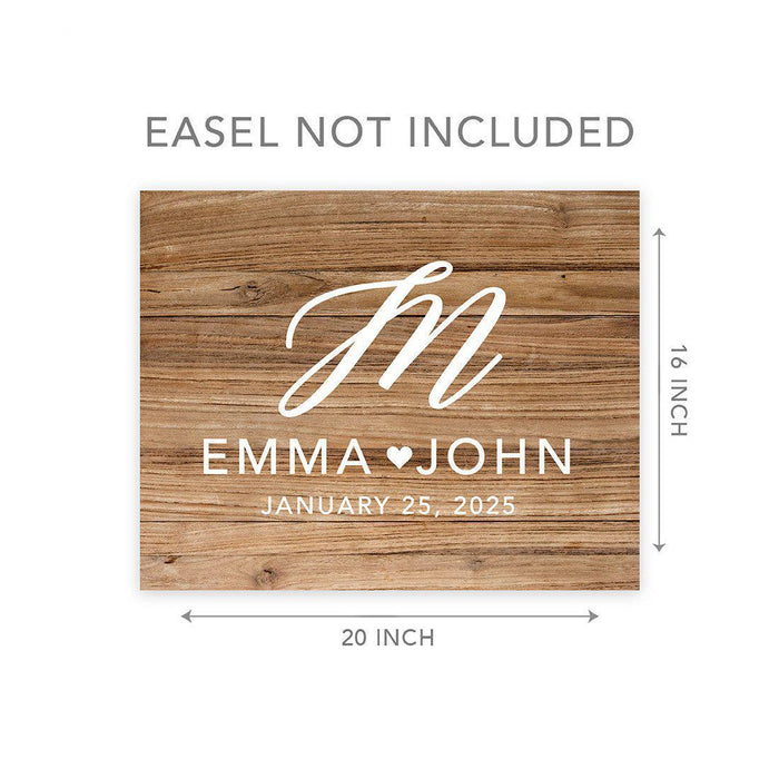 Custom Fall Canvas Wedding Guestbook Welcome Signs-Set of 1-Andaz Press-Rustic Wood Monogram-