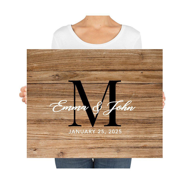 Custom Fall Canvas Wedding Guestbook Welcome Signs-Set of 1-Andaz Press-Rustic Wood Monogram-