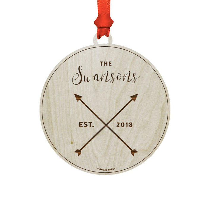 Custom Laser Engraved Wood Christmas Ornament with Gift Bag-Set of 1-Andaz Press-Bride Groom Names With Arrows Est.-