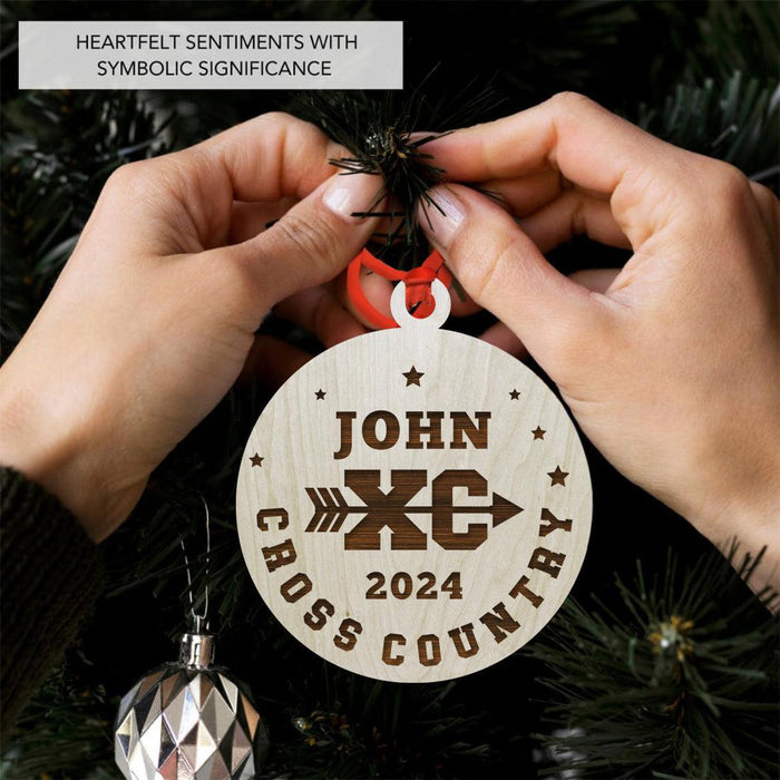 Custom Laser Engraved Wood Cross Country Christmas Ornament for Boys & Girls-Set of 1-Andaz Press-Laser Engraved Custom Name XC Stars-