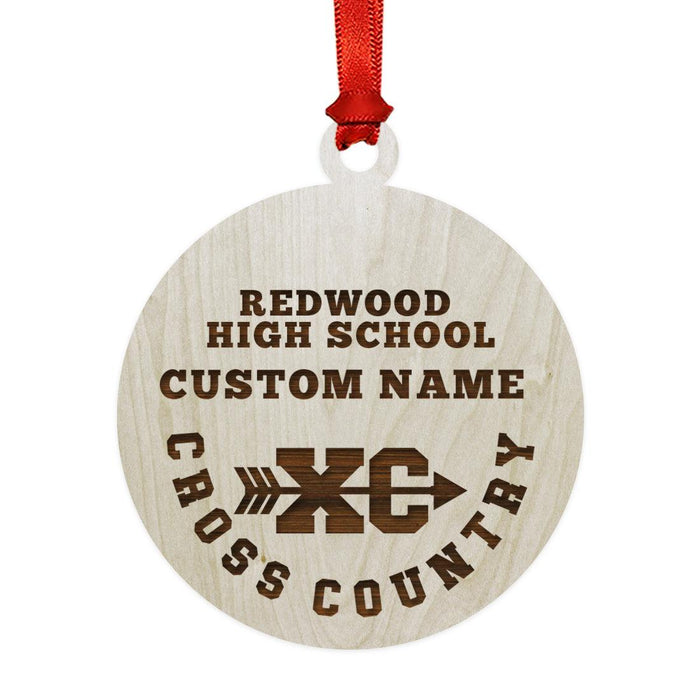 Custom Laser Engraved Wood Cross Country Christmas Ornament for Boys & Girls-Set of 1-Andaz Press-Laser Engraved School Name & Custom Name-