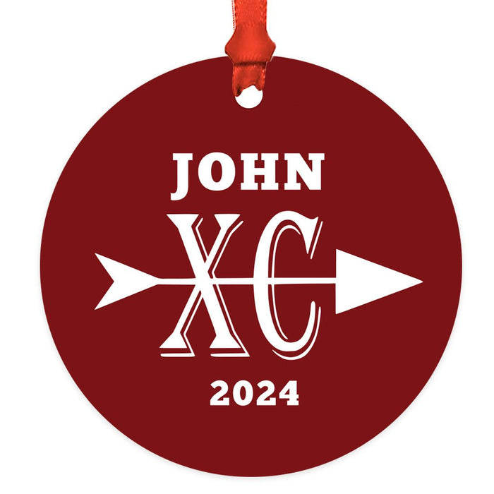 Custom Metal Cross Country Christmas Ornament for Boys & Girls Running Gift-Set of 1-Andaz Press-Burgundy Custom Name XC-