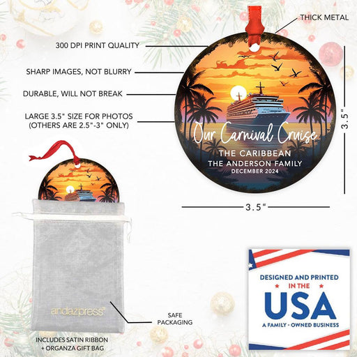 Custom Metal Cruise Ship Ornament 20XX, Christmas Ornament for Couples & Family-Set of 1-Andaz Press-Sunset Cruise-