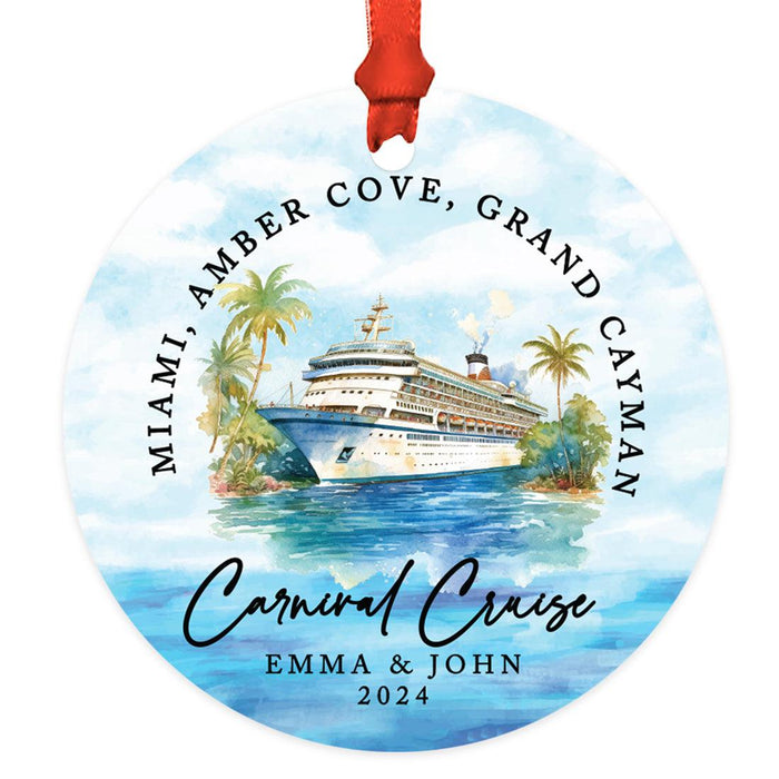 Custom Metal Cruise Ship Ornament 20XX, Christmas Ornament for Couples & Family-Set of 1-Andaz Press-Cruise Ship Palm Trees-