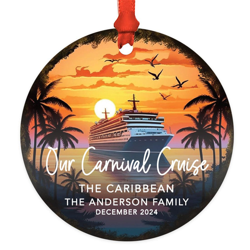 Custom Metal Cruise Ship Ornament 20XX, Christmas Ornament for Couples & Family-Set of 1-Andaz Press-Sunset Cruise-