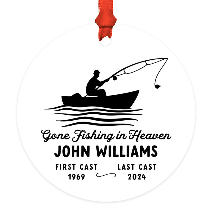 Custom Metal Fly Fishing Ornament 20XX Funny Family Christmas Decor-Set of 1-Andaz Press-Gone Fishing In Heaven 1-