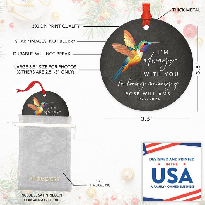 Custom Metal Hummingbird Ornament for Christmas Tree Memorial Decor-Set of 1-Andaz Press-In Loving Memory Of-