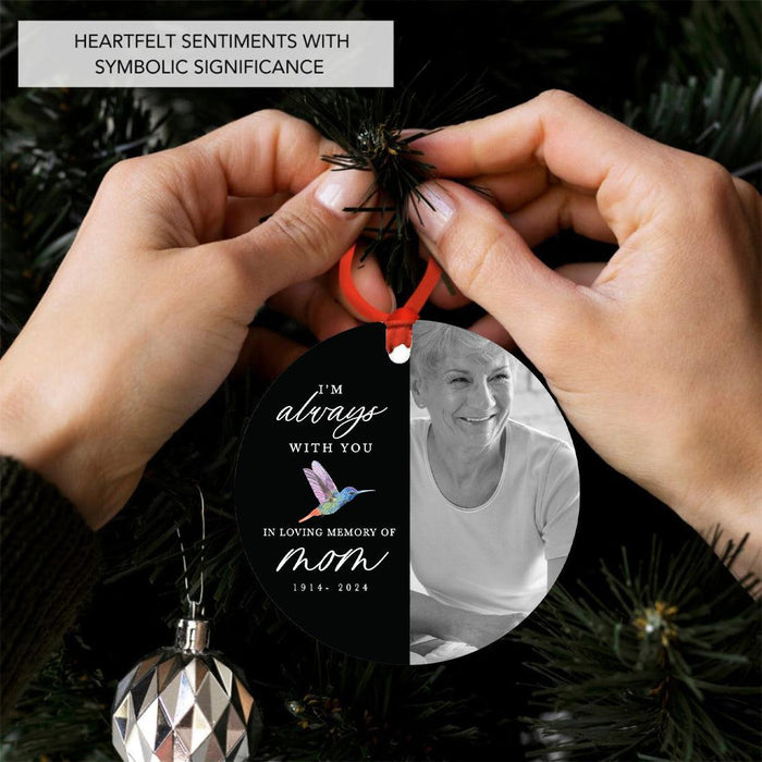 Custom Metal Hummingbird Ornament with Photo for Christmas Tree Memorial Decor-Set of 1-Andaz Press-I'm Always With You-