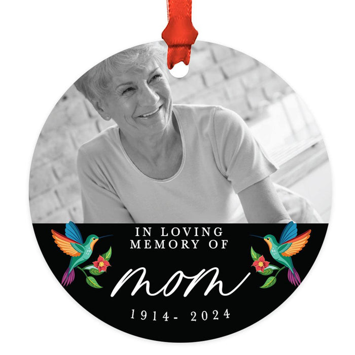 Custom Metal Hummingbird Ornament with Photo for Christmas Tree Memorial Decor-Set of 1-Andaz Press-In Loving Memory Of Double Hummingbirds-