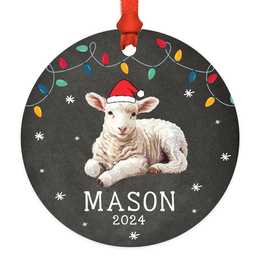 Custom Metal Lamb or Sheep Ornament for Christmas Tree Decor-Set of 1-Andaz Press-Lamb with Christmas Lights-