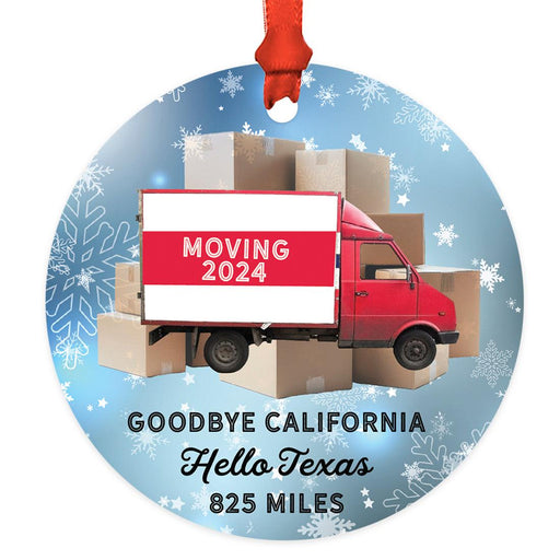 Custom Metal Moving Truck Ornament 20XX, State Moving Van Christmas Tree Decor-Set of 1-Andaz Press-Moving Goodbye-