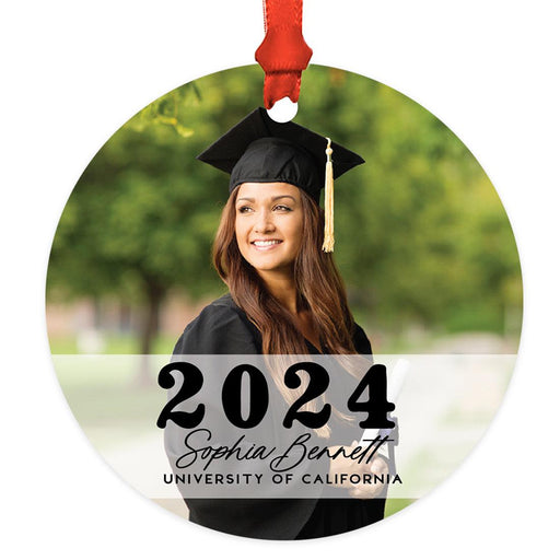 Custom Metal Photo Graduation Christmas Ornament, Class of 20XX Gift-Set of 1-Andaz Press-Classic Custom Photo-