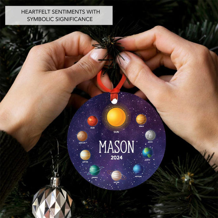 Custom Metal Planet Christmas Ornament for Tree, Unique Design for Kids-Set of 1-Andaz Press-Planets Solar System Space-