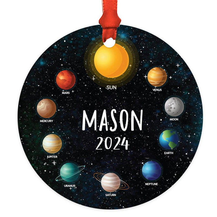 Custom Metal Planet Christmas Ornament for Tree, Unique Design for Kids-Set of 1-Andaz Press-Planet Solar System Galaxy-