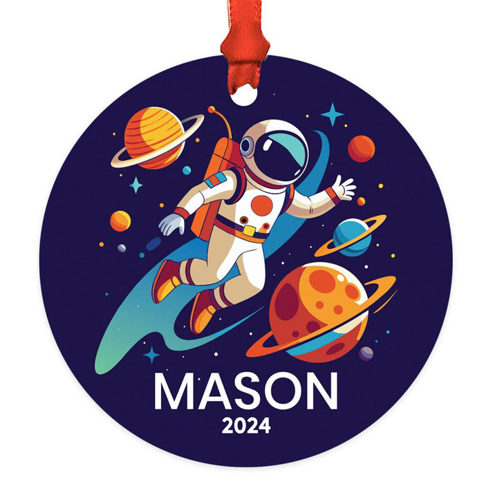 Custom Metal Planet Christmas Ornament for Tree, Unique Design for Kids-Set of 1-Andaz Press-Planets Astronaut in Space-