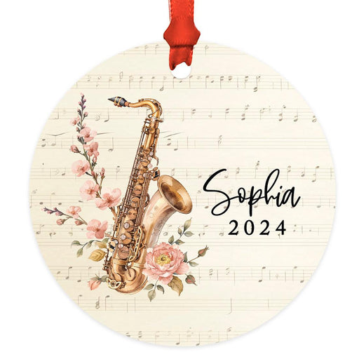 Custom Metal Saxophone Ornament Decor for Christmas Tree-Set of 1-Andaz Press-Floral Saxophone-