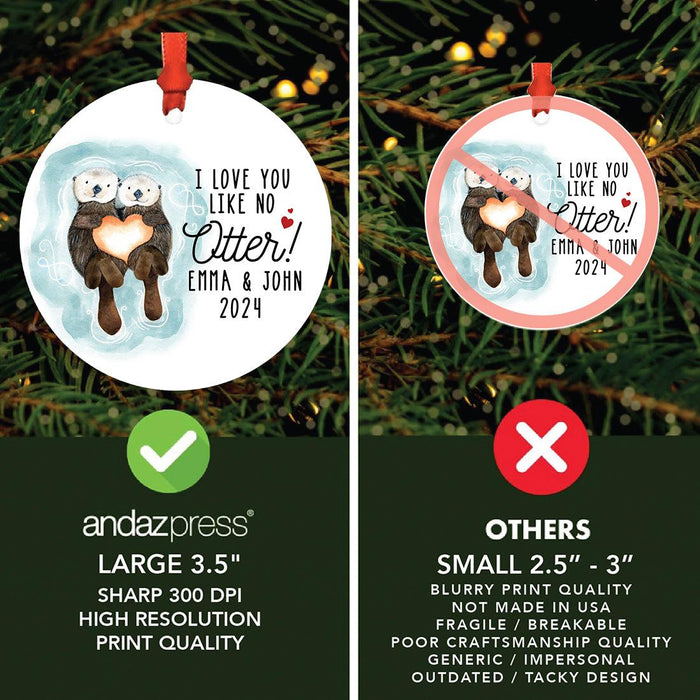 Custom Metal Sea Otter Christmas Ornaments I Love You Like No Other Custom Names for Couples-Set of 1-Andaz Press-