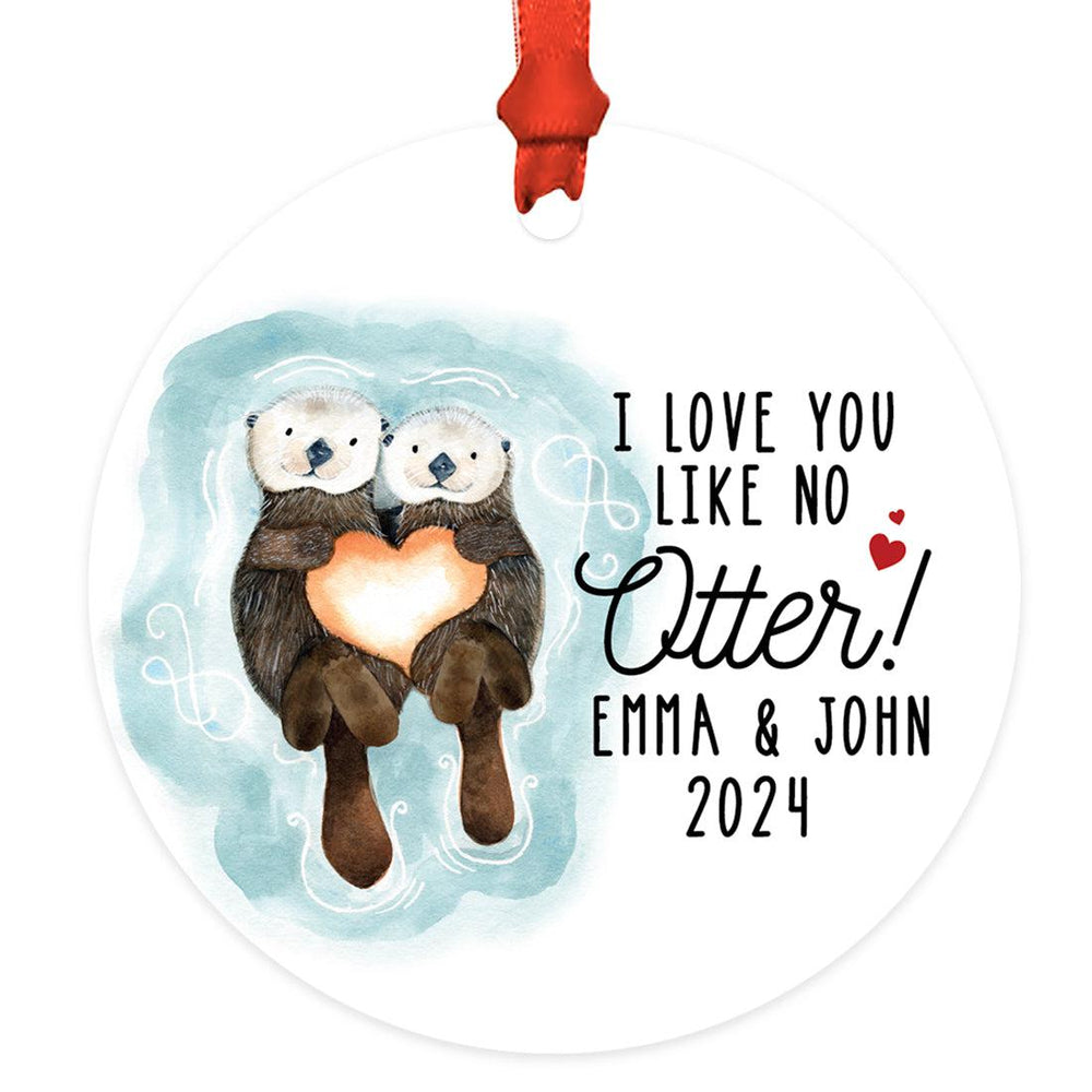 Custom Metal Sea Otter Christmas Ornaments I Love You Like No Other Custom Names for Couples-Set of 1-Andaz Press-