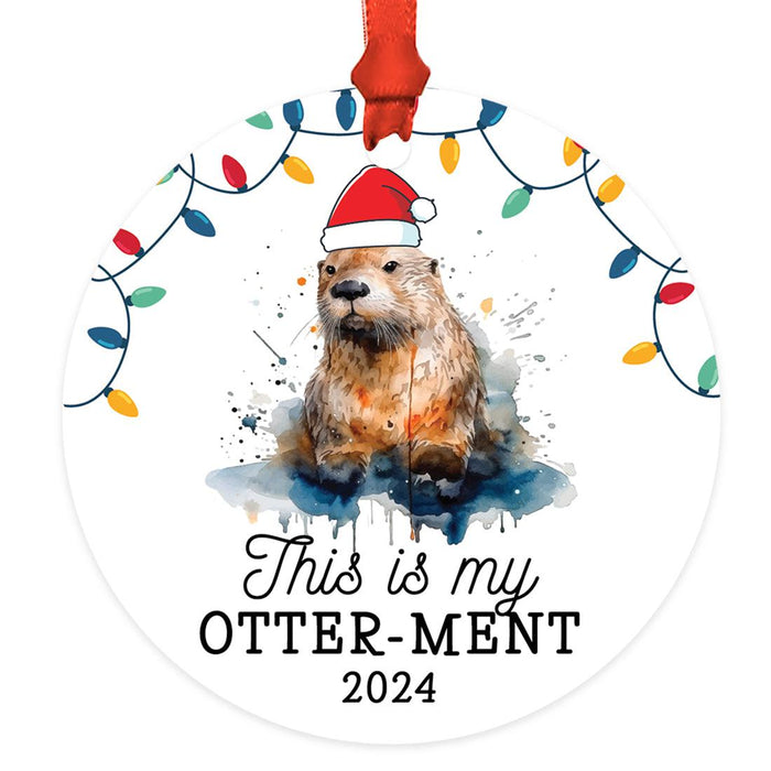 Custom Metal Sea Otter Christmas Ornaments Unique Holiday Decor for Kids-Set of 1-Andaz Press-This Is My Otter-Ment-