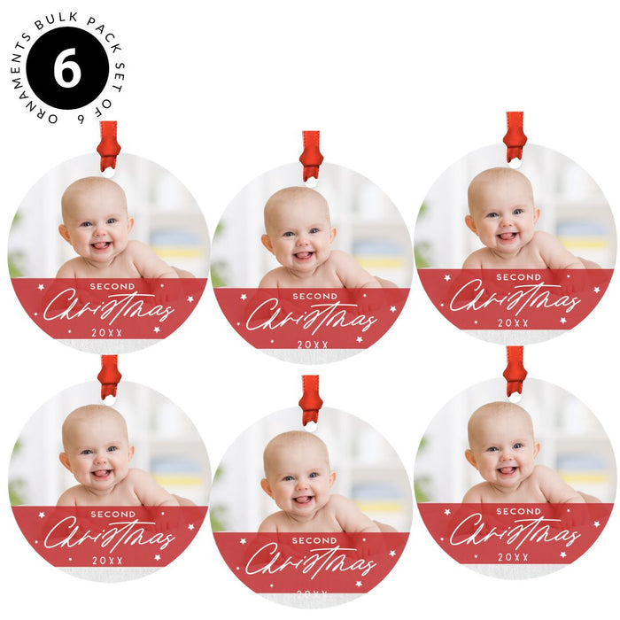 Custom Metal Second Christmas Ornament, Stars Custom Photo and Year, Bulk Pack-Set of 6-Andaz Press-