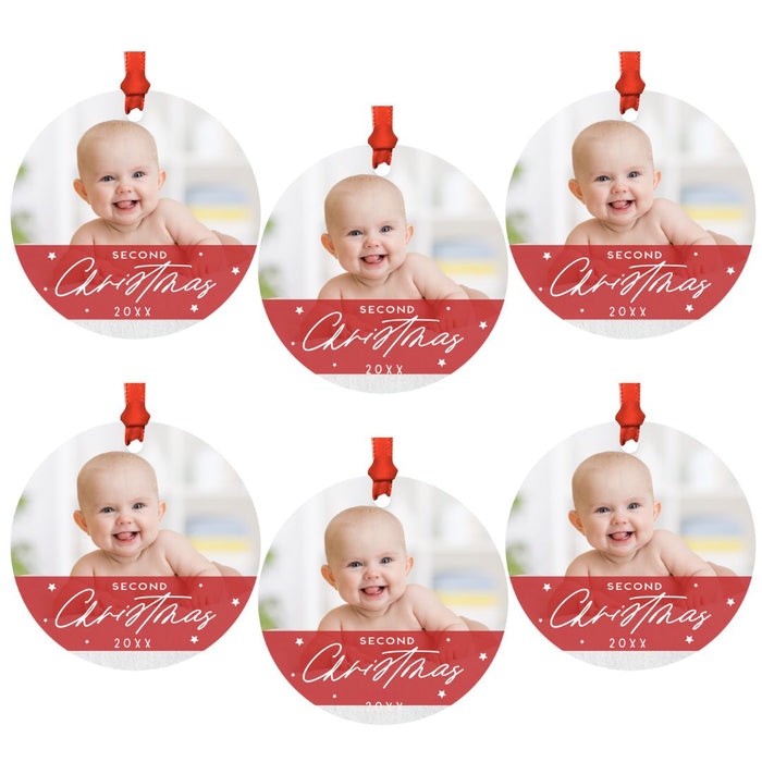 Custom Metal Second Christmas Ornament, Stars Custom Photo and Year, Bulk Pack-Set of 6-Andaz Press-