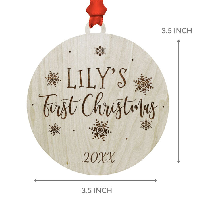 Custom Name Laser Engraved Wood Christmas Ornament Bulk Pack, Baby's First Christmas, Elegant Snowflakes-Set of 6-Andaz Press-