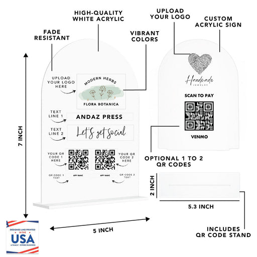 Custom QR Code Sign with Logo Acrylic Display for Business-Set of 1-Andaz Press-Arch Custom QR Code Sign-