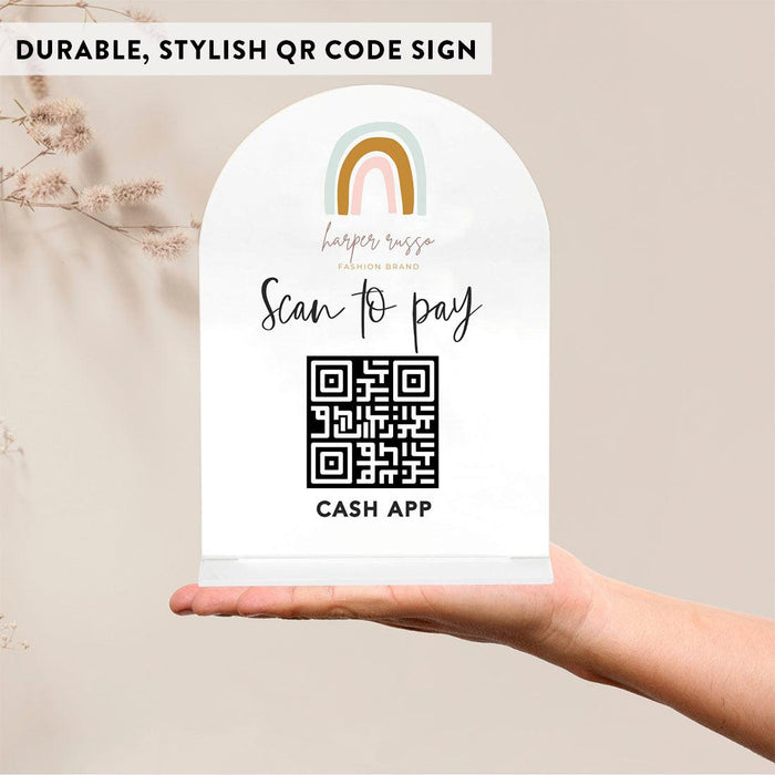 Custom QR Code Sign with Logo Acrylic Display for Business-Set of 1-Andaz Press-Arch Custom QR Code Sign-