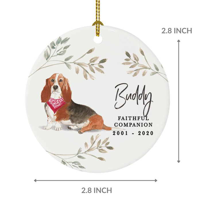 Custom Round Ceramic Christmas Dog Memorial Ornament, Faithful Companion Bulk Pack-Set of 6-Andaz Press-Basset Hound-