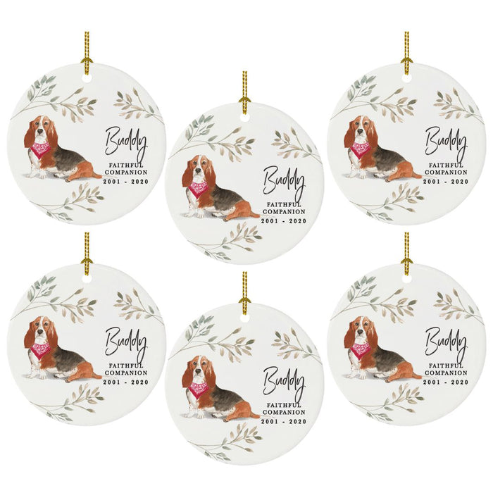 Custom Round Ceramic Christmas Dog Memorial Ornament, Faithful Companion Bulk Pack-Set of 6-Andaz Press-Basset Hound-