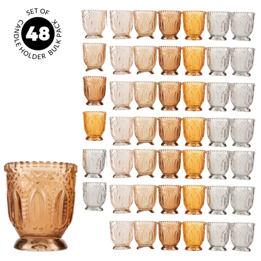 Set of 6 Earth Tone Vintage Glass Candle Holder Bulk Pack