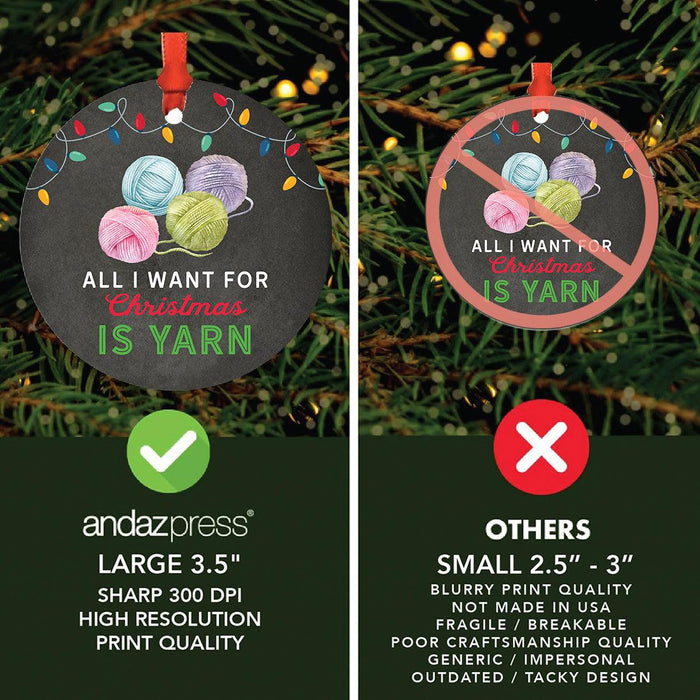 Funny Crochet Christmas Tree Metal Ornaments with Ribbon and Gift Bag-Set of 1-Andaz Press-I'm A Hooker In My Spare Time-