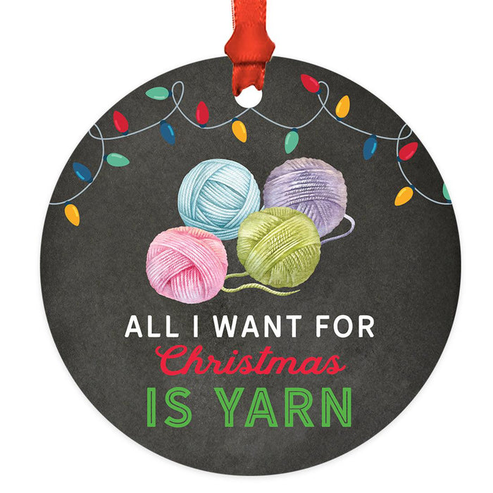 Funny Crochet Christmas Tree Metal Ornaments with Ribbon and Gift Bag-Set of 1-Andaz Press-All I Want For Christmas Is Y-