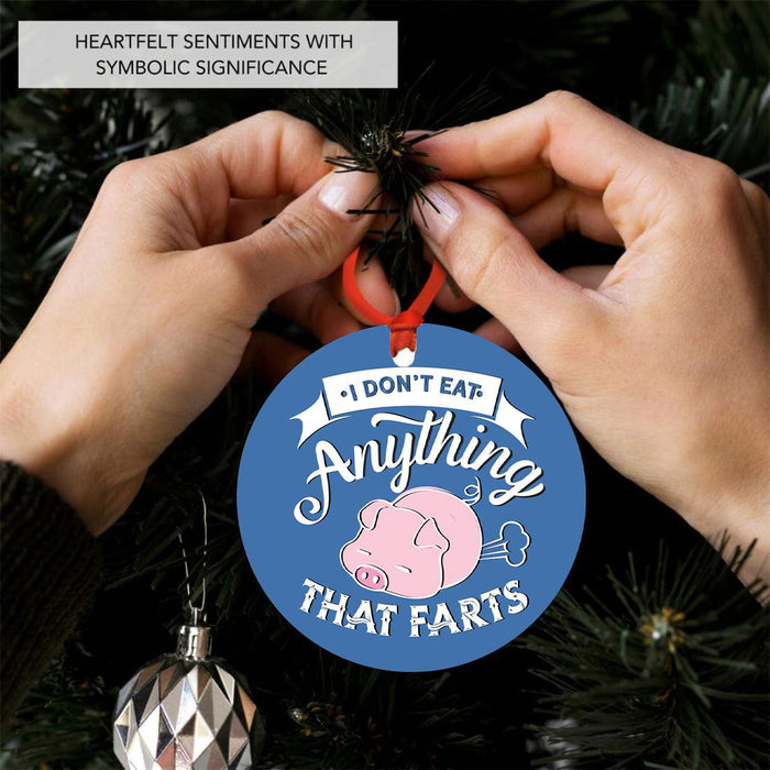 Funny Vegan Metal Ornament, Christmas Gift Ideas for Tree, Unique Decor for Men & Women-Set of 1-Andaz Press-I Don't Eat Anything That Farts-