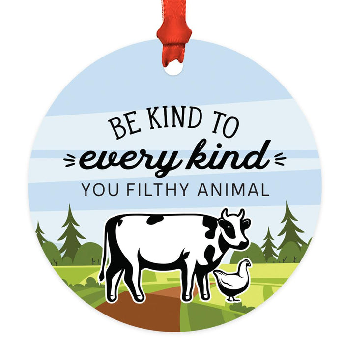 Funny Vegan Metal Ornament, Christmas Gift Ideas for Tree, Unique Decor for Men & Women-Set of 1-Andaz Press-Be Kind To Every Kind You Filthy Animal-