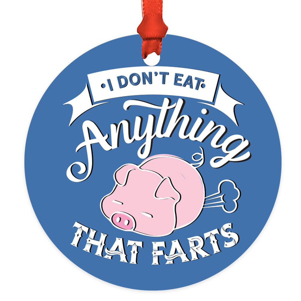 Funny Vegan Metal Ornament, Christmas Gift Ideas for Tree, Unique Decor for Men & Women-Set of 1-Andaz Press-I Don't Eat Anything That Farts-