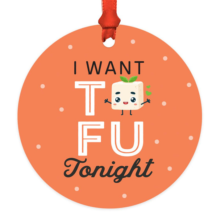 Funny Vegan Metal Ornament, Christmas Gift Ideas for Tree, Unique Decor for Men & Women-Set of 1-Andaz Press-I Want Tofu Tonight-