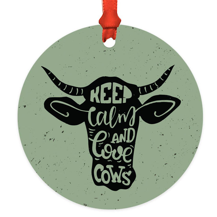 Funny Vegan Metal Ornament, Christmas Gift Ideas for Tree, Unique Decor for Men & Women-Set of 1-Andaz Press-Keep Calm and Love Cows-