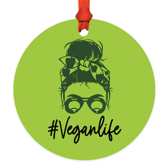 Funny Vegan Metal Ornament, Christmas Gift Ideas for Tree, Unique Decor for Men & Women-Set of 1-Andaz Press-#Veganlife-