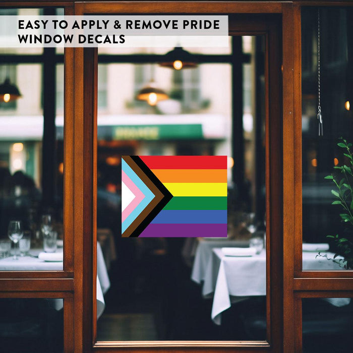 Gay Pride Window Decals: Waterproof Vinyl for Glass & Walls, Everyone Welcome, Set of 2-Set of 2-Andaz Press-Progress Pride Flag-