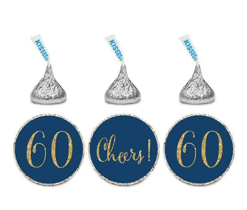 Gold Glitter Cheers 60 Hershey's Kisses Stickers-Set of 216-Andaz Press-Navy Blue-