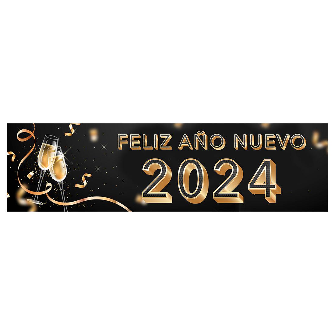 Happy New Year Banner 2024 in Spanish for Decor, 47" x 13", Set of 1