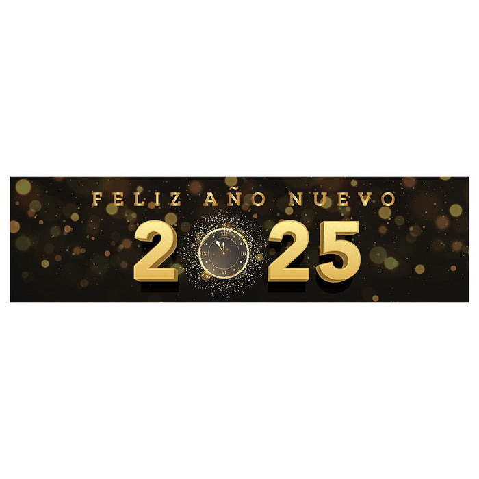 Happy New Year Banner 2025 in Spanish for Decor, 47" x 13", Set of 1-Set of 1-Andaz Press-Countdown Clock Design-