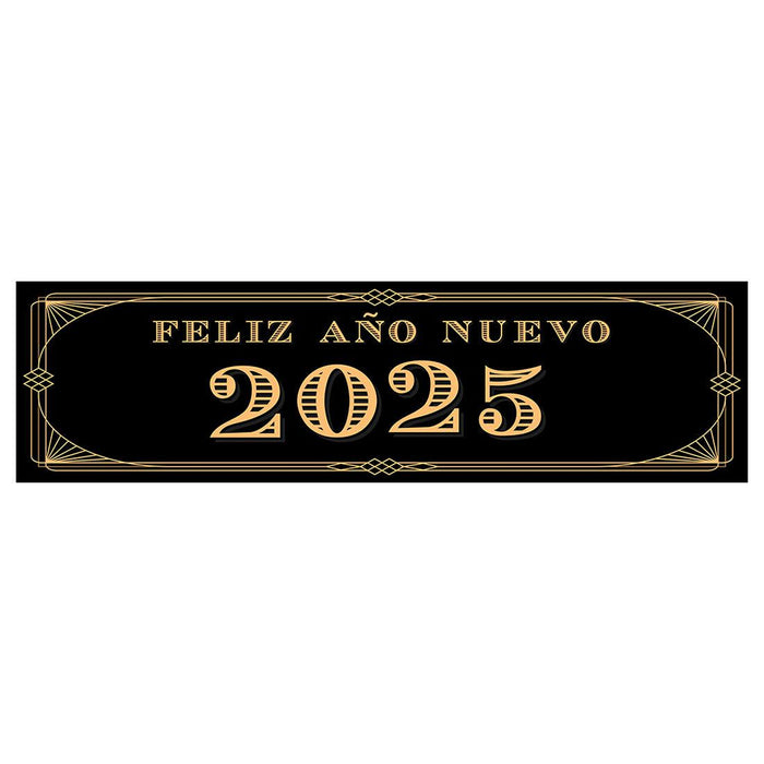 Happy New Year Banner 2025 in Spanish for Decor, 47" x 13", Set of 1-Set of 1-Andaz Press-Great Gatsby Art Deco-