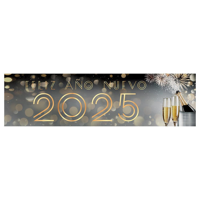 Happy New Year Banner 2025 in Spanish for Decor, 47" x 13", Set of 1-Set of 1-Andaz Press-Modern Great Gatsby-