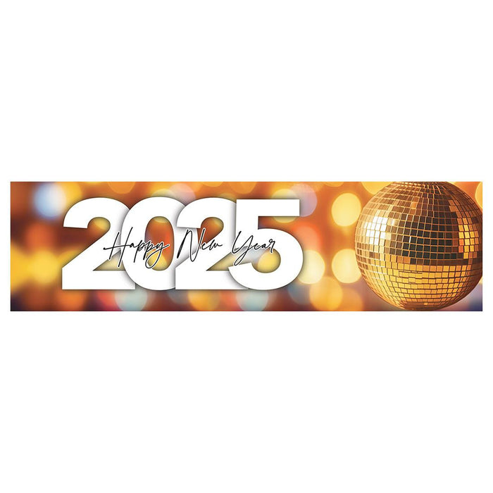 Happy New Year Banner Backdrop 2025 for Decor, 47" x 13", Set of 1-Set of 1-Andaz Press-70's Disco Ball-