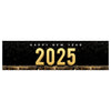 Happy New Year Banner Backdrop 2025 for Decor, 47" x 13", Set of 1-Set of 1-Andaz Press-Black & Gold Confetti Glitter-