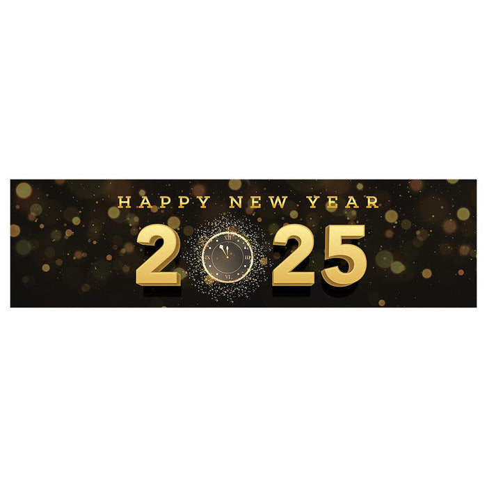 Happy New Year Banner Backdrop 2025 for Decor, 47" x 13", Set of 1-Set of 1-Andaz Press-Countdown Clock-